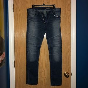 Medium Wash Ribbed Biker Jeans